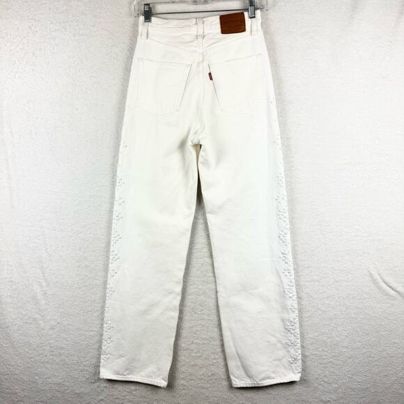 Levi's Studded Ribcage Straight White High Rise Jeans Size 24x29 Boho Festival - Picture 9 of 16